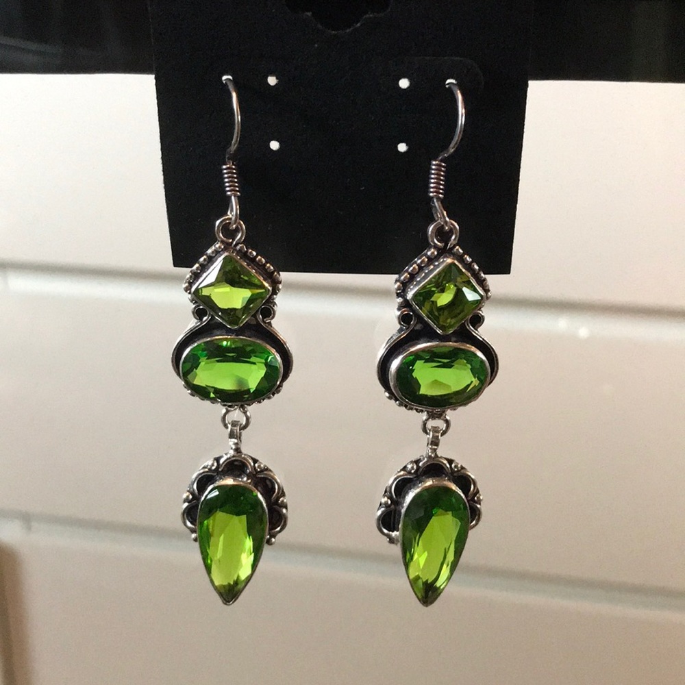 3” sterling silver and peridot earrings